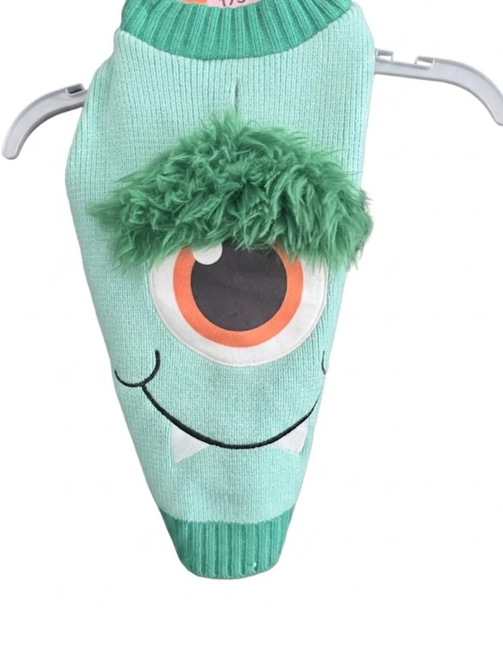 Cute Green Monster Knit Dog Sweater with Faux Fur Hair